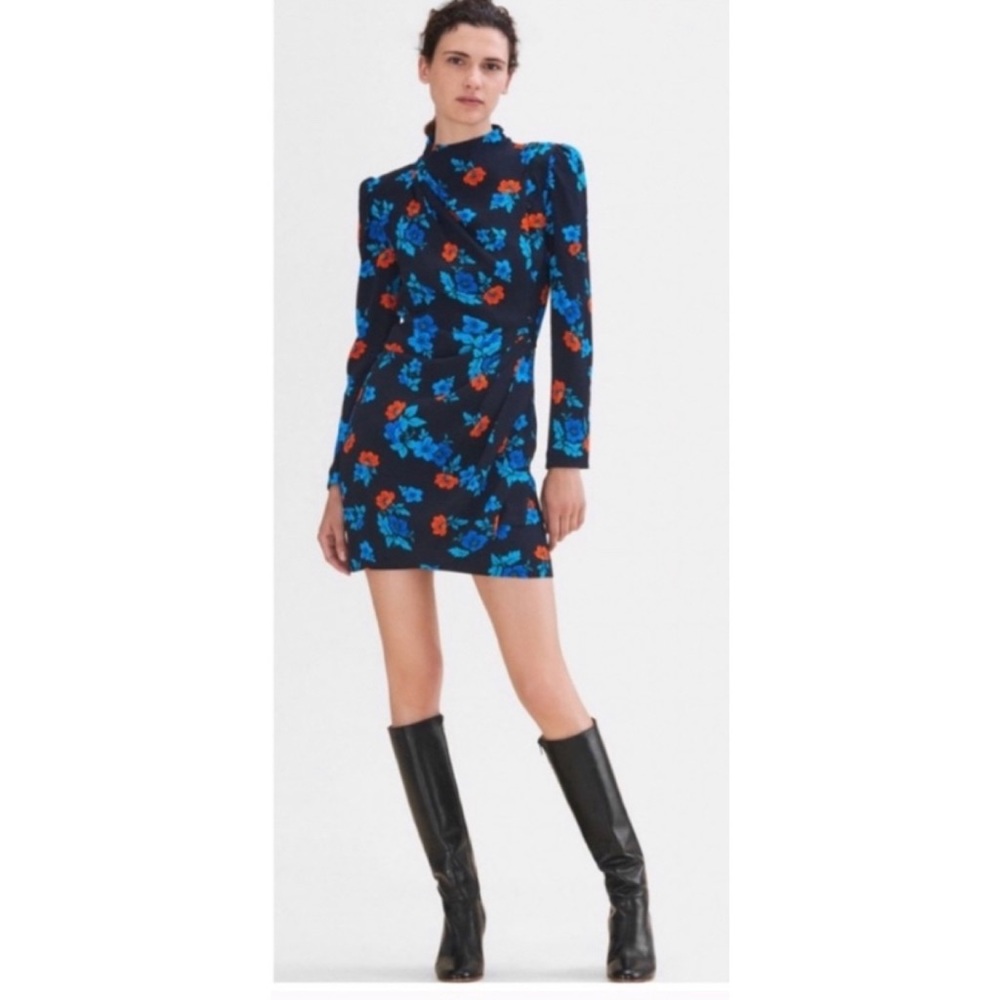 RARE MAJE Ripita Ruched Floral Long Sleeve Dress - Picture 6 of 16